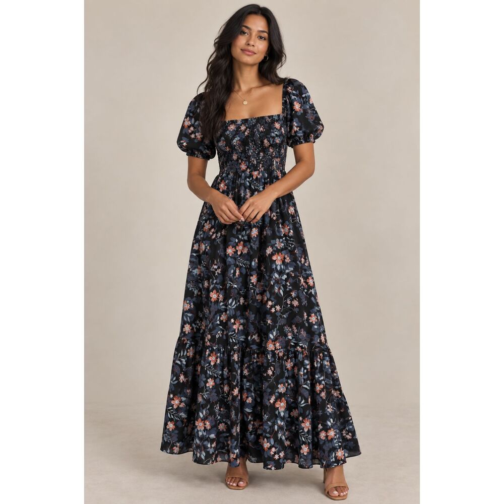 Baltic Born Smocked Maxi Dress Navy Floral XL